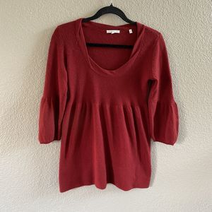 Vince Cashmere Sweater  Red Pullover Peplum Balloon Sleeve Scoop small